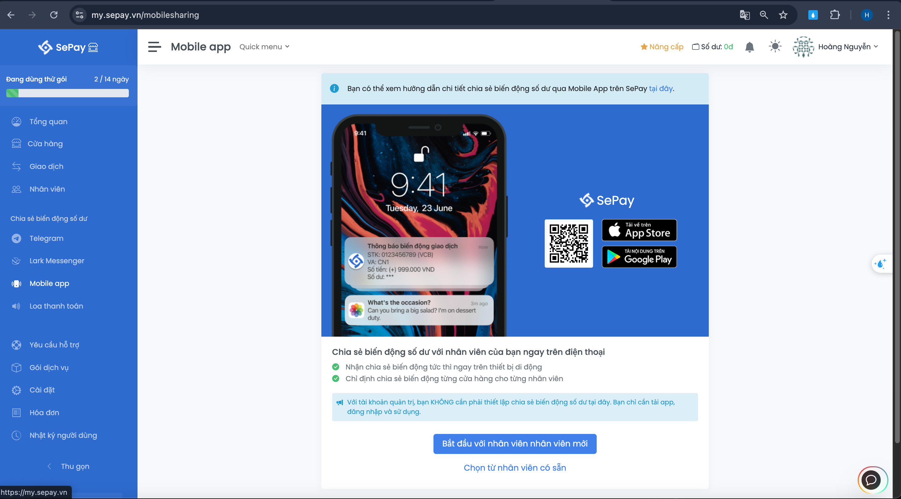 Thiết lập Mobile App
