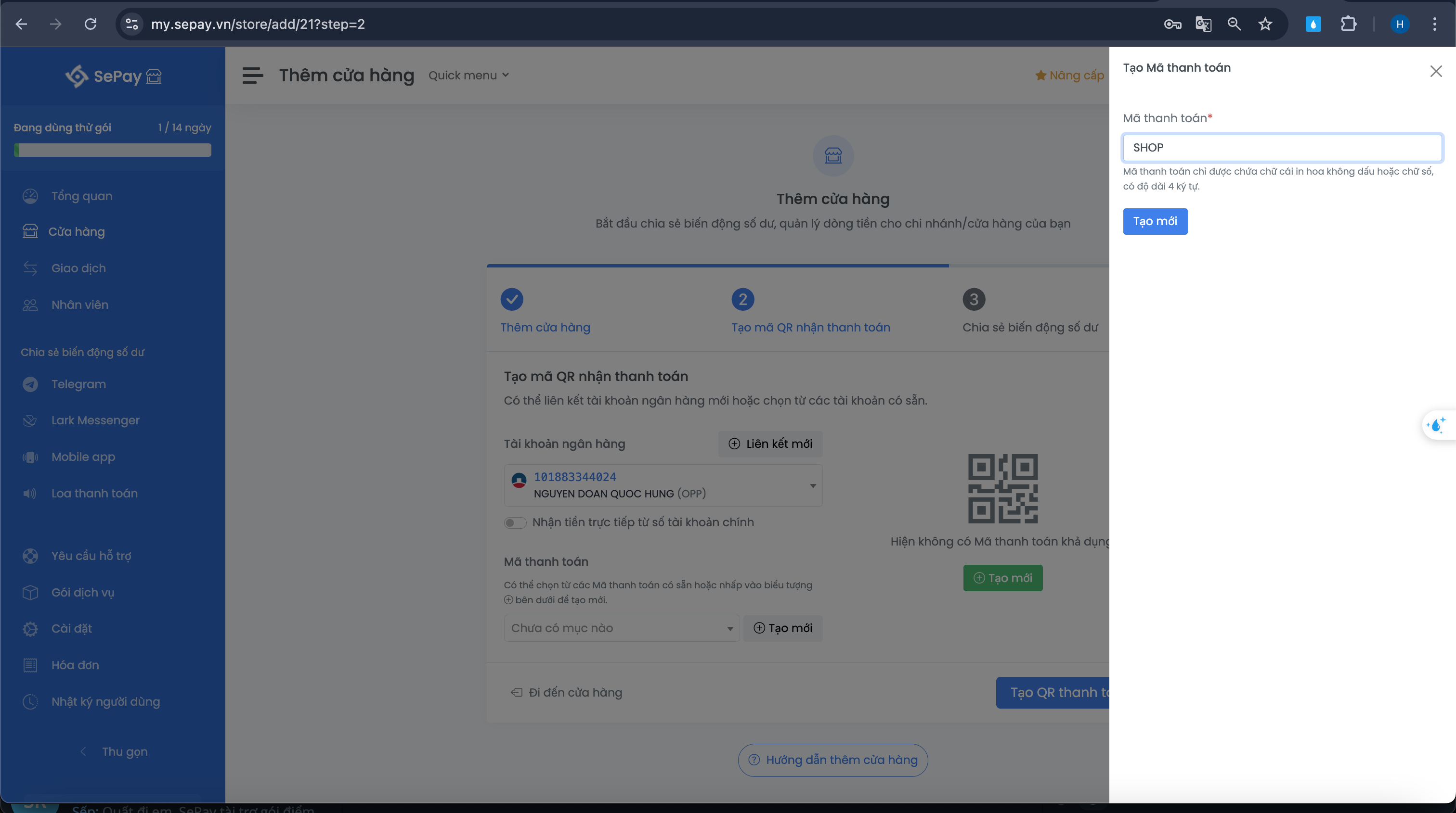 Thiết lập QR thanh toán
