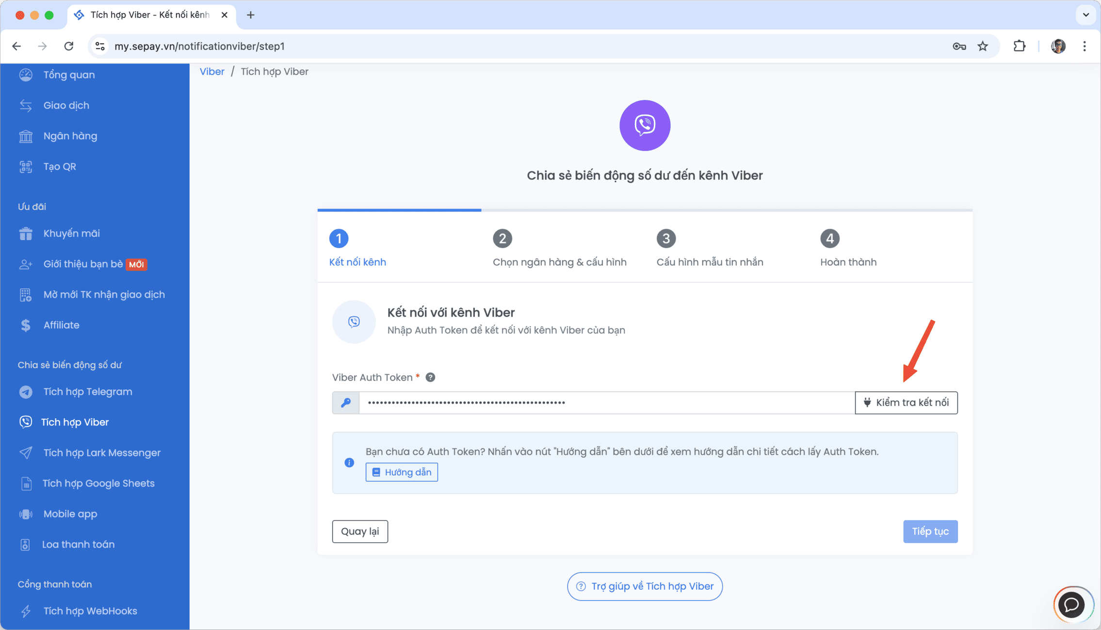 Kết nối SePay với Viber