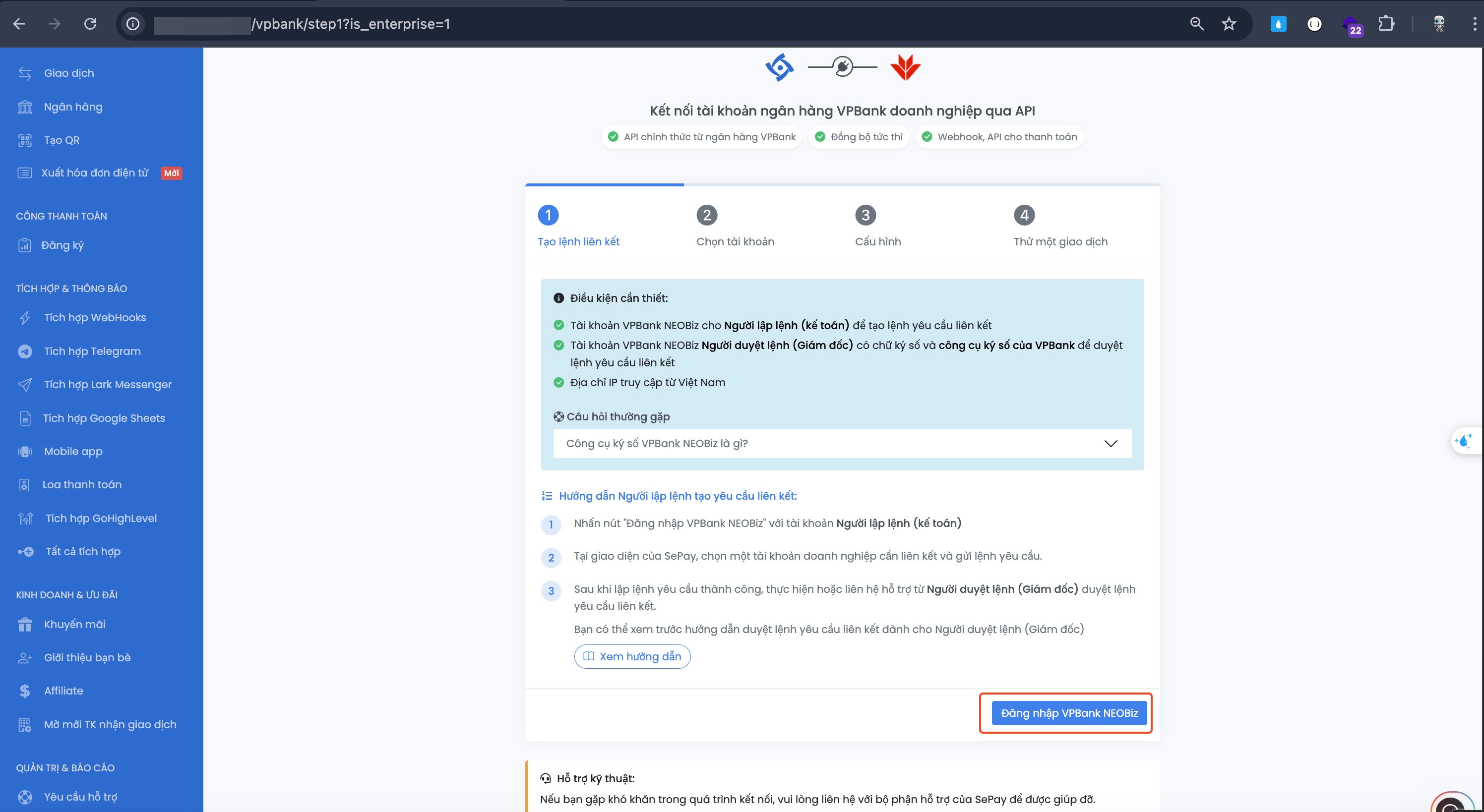 Đăng nhập VPBank NeoBiz