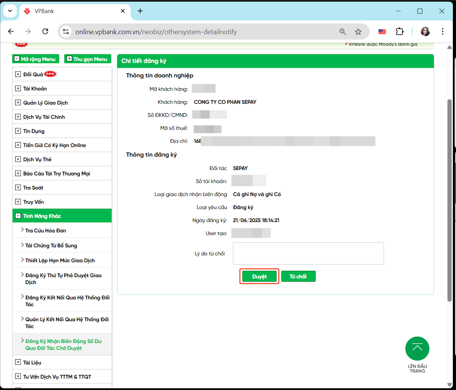 Duyệt yêu cầu đăng ký