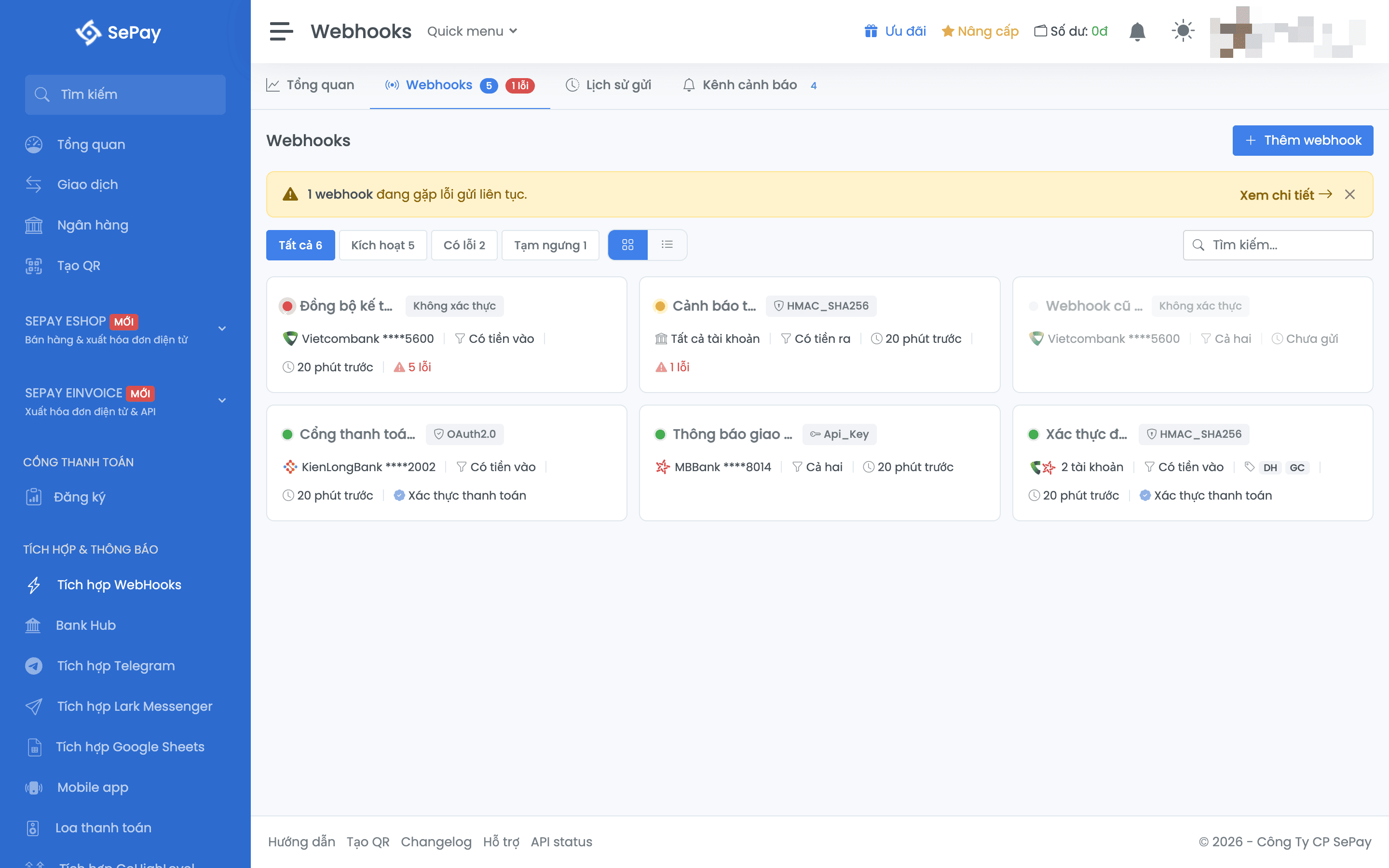 Trang Webhooks